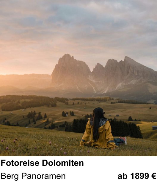 Fortgeschrittener Foto-Workshop zu Fotoreise Dolomiten: Berg Panoramen
